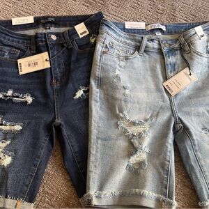 Distressed Denim Shorts Set - Dark and Light Wash